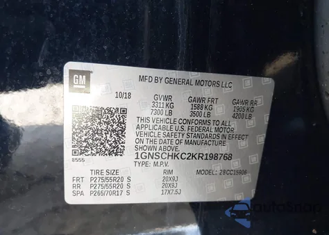 2019 Chevrolet Suburban C1500 Lt from USA, damaged, VIN 1GNSCHKC2KR198768